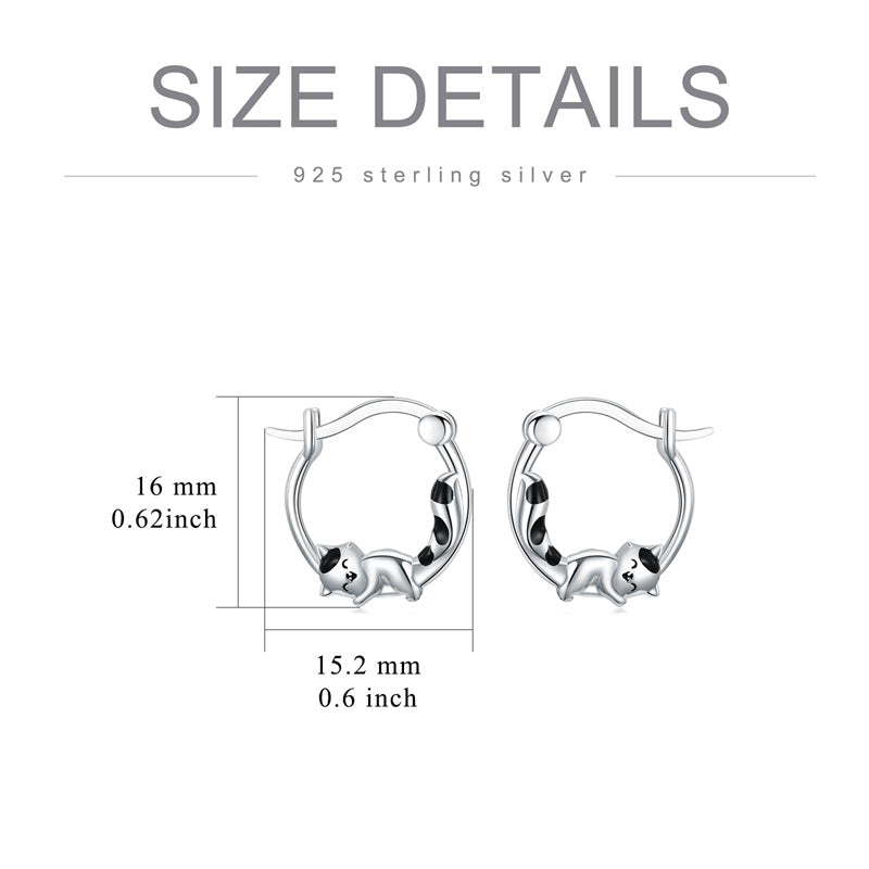 Sterling Silver Raccoon Cat Hoop Earrings