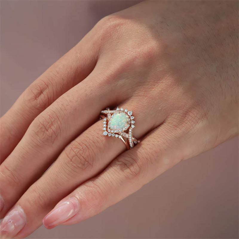 Sterling Silver 10K 14K 18K Gold  Pear Shaped Gemstone Engagement Rings Set