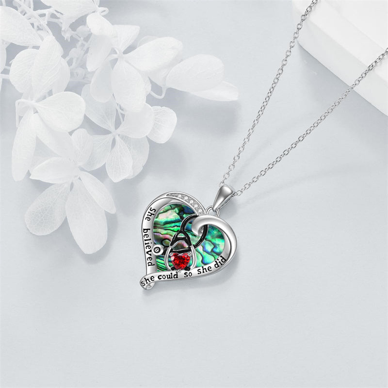 Sterling Silver Birthstone Caduceus & Stethoscope Pendant Necklace