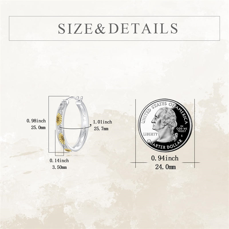 Sterling Silver Sunflower Hoop Earrings