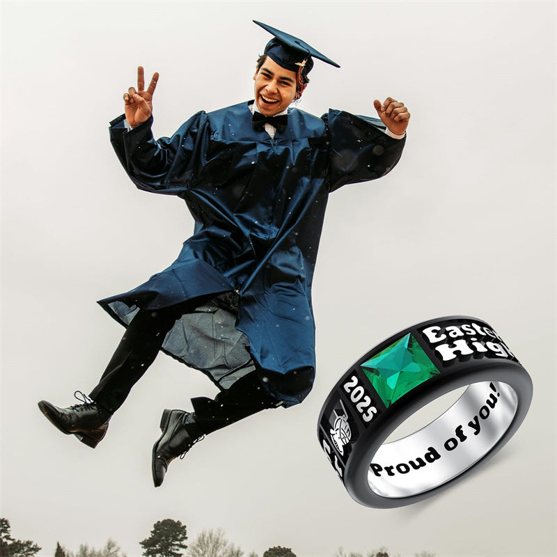 Sterling Silver Personalized Engraved Birthstone Class Ring