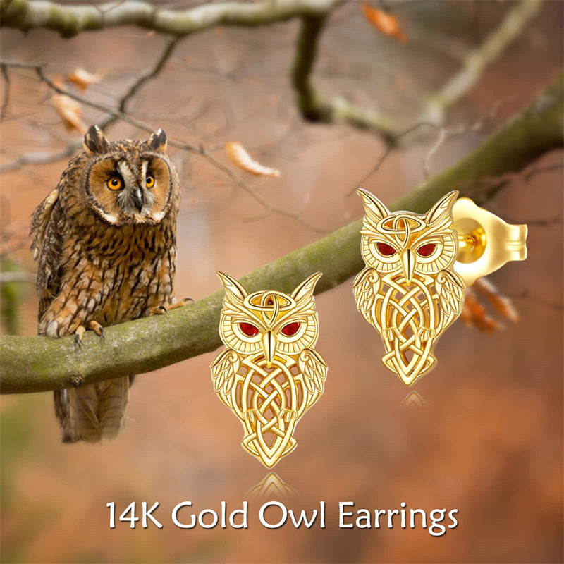 14k Gold Owl Stud Earrings