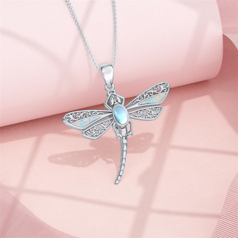 Sterling Silver Dragonfly Moonstone Memorial Urn Necklace for Human Ashes