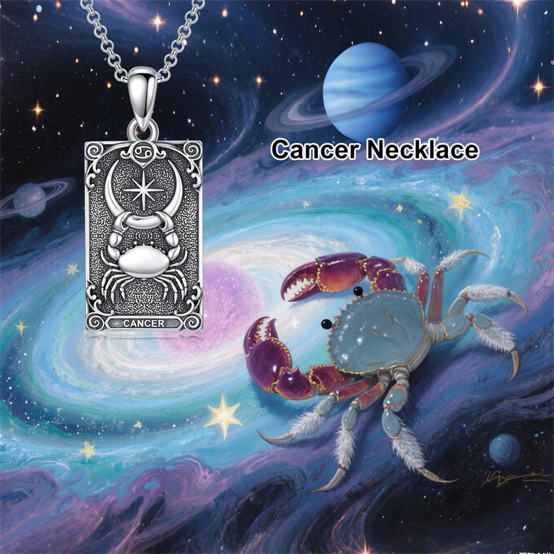Sterling Silver Tarot Card 12 Zodiac Sign Pendant Necklace