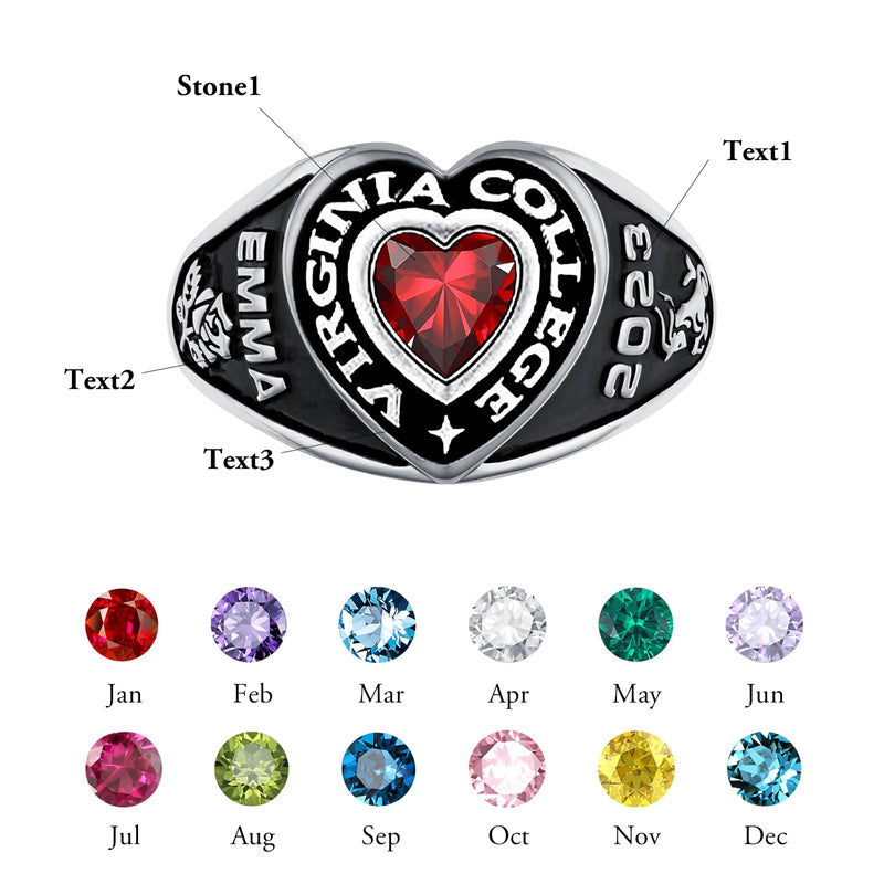 Sterling Silver Personalized Birthstone Class Ring for Women