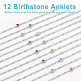 Sterling Silver Diamond Cut 3mm Round Birthstone Single Layer Anklet