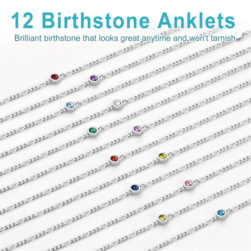 Sterling Silver Diamond Cut 3mm Round Birthstone Single Layer Anklet