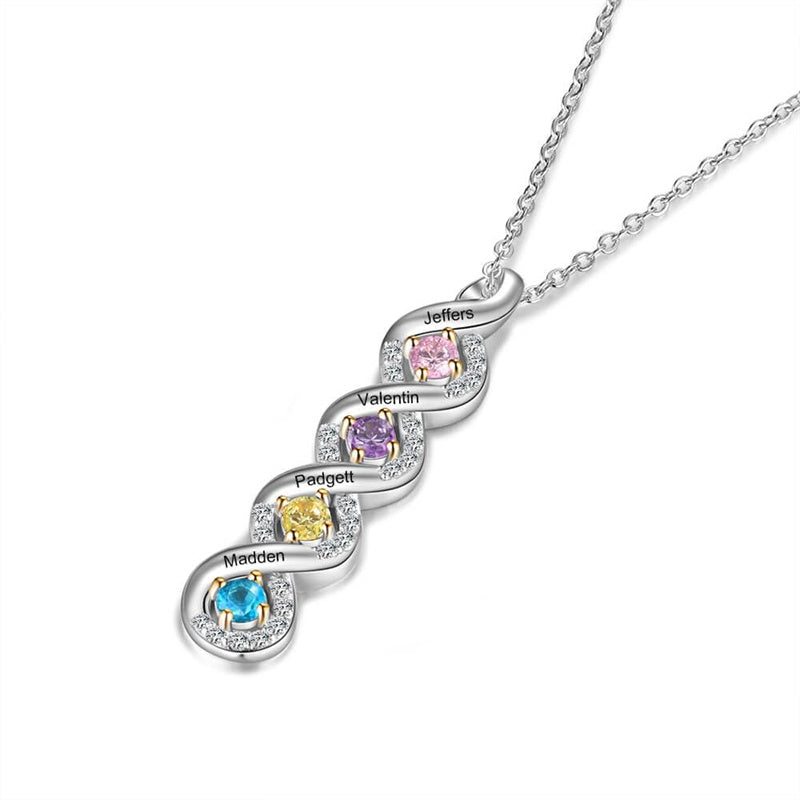 10K 14K 18K Gold Personalized Engraved &Birthstone Infinity Pendant Necklace