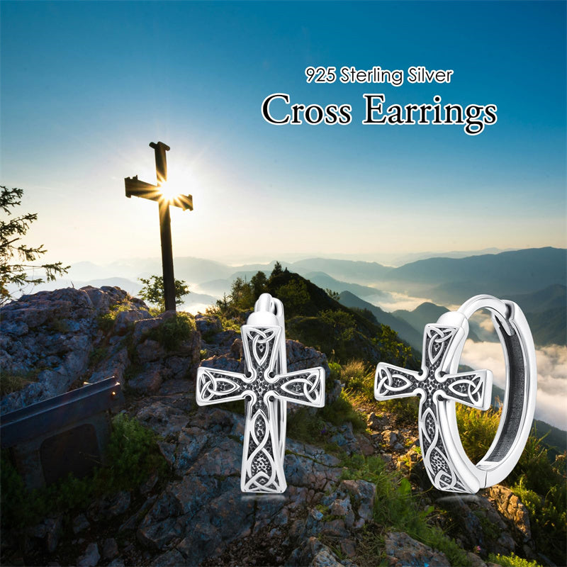 Sterling Silver Celtic Cross Hoop Dangle Earrings