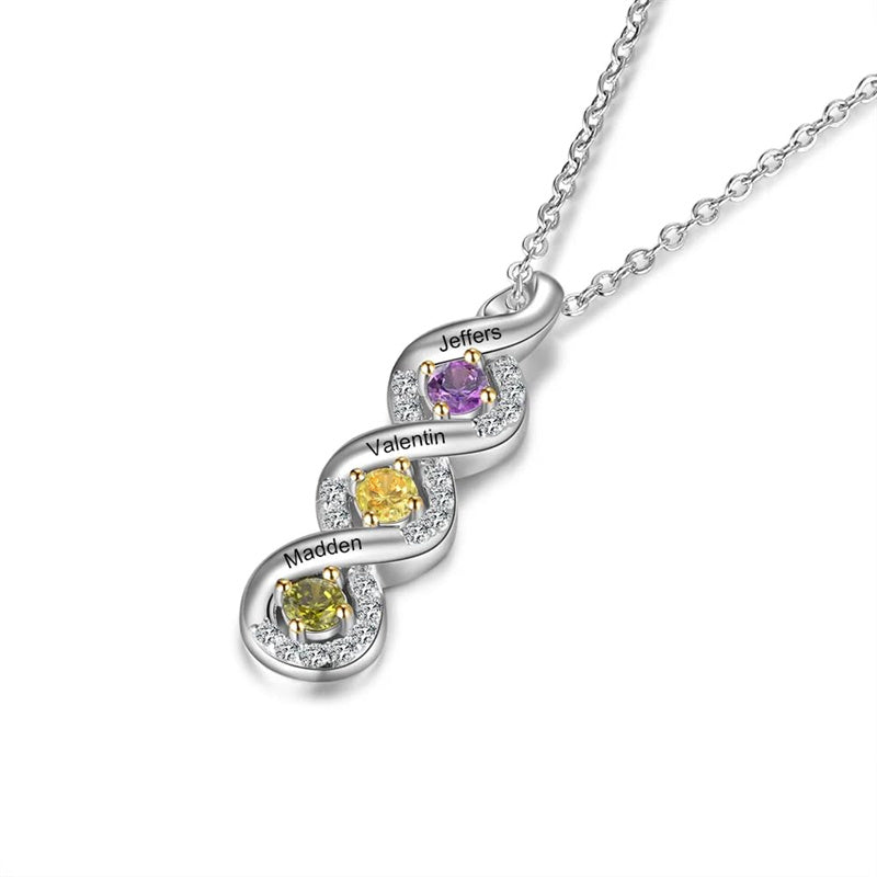10K 14K 18K Gold Personalized Engraved &Birthstone Infinity Pendant Necklace
