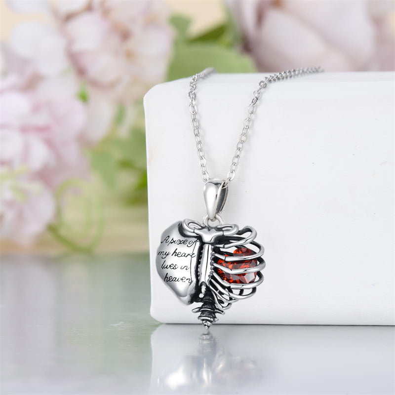 Sterling Silver Heart Birthstone Skeleton Urn Necklaces for Ashes