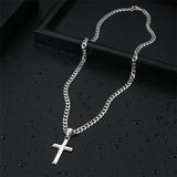 Sterling Silver Cross Pendant Necklace with 5mm Stainless Steel  Cuban Link Chain