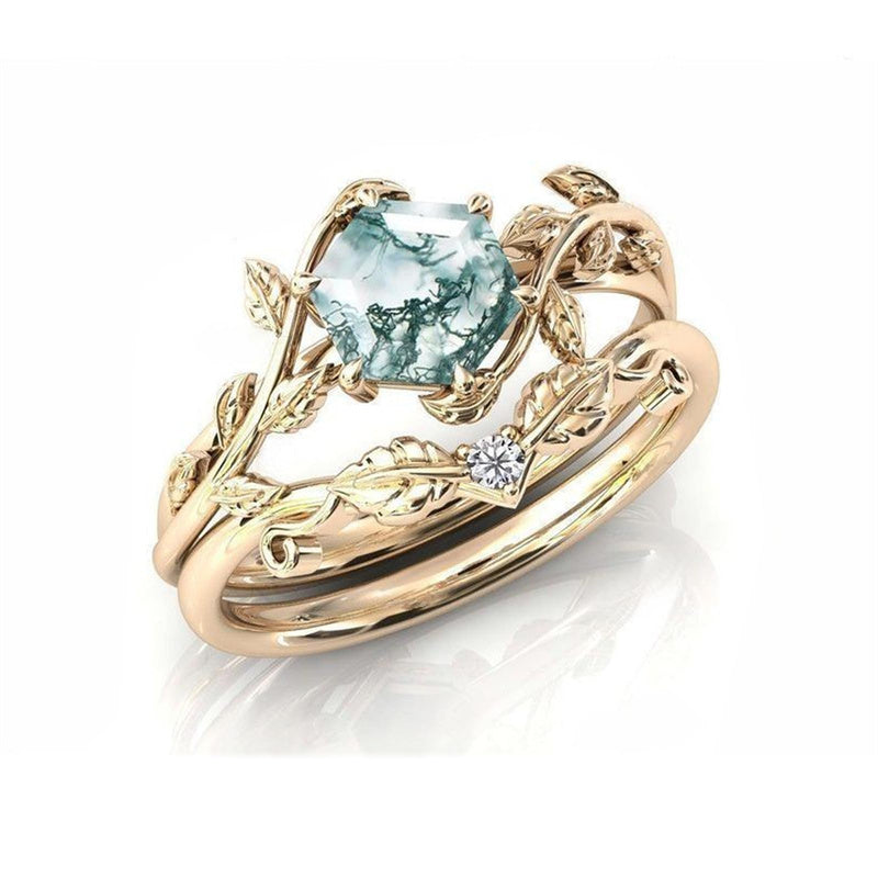 Sterling Silver Natural Moss Agate Blue Sandstone Opal Set Ring