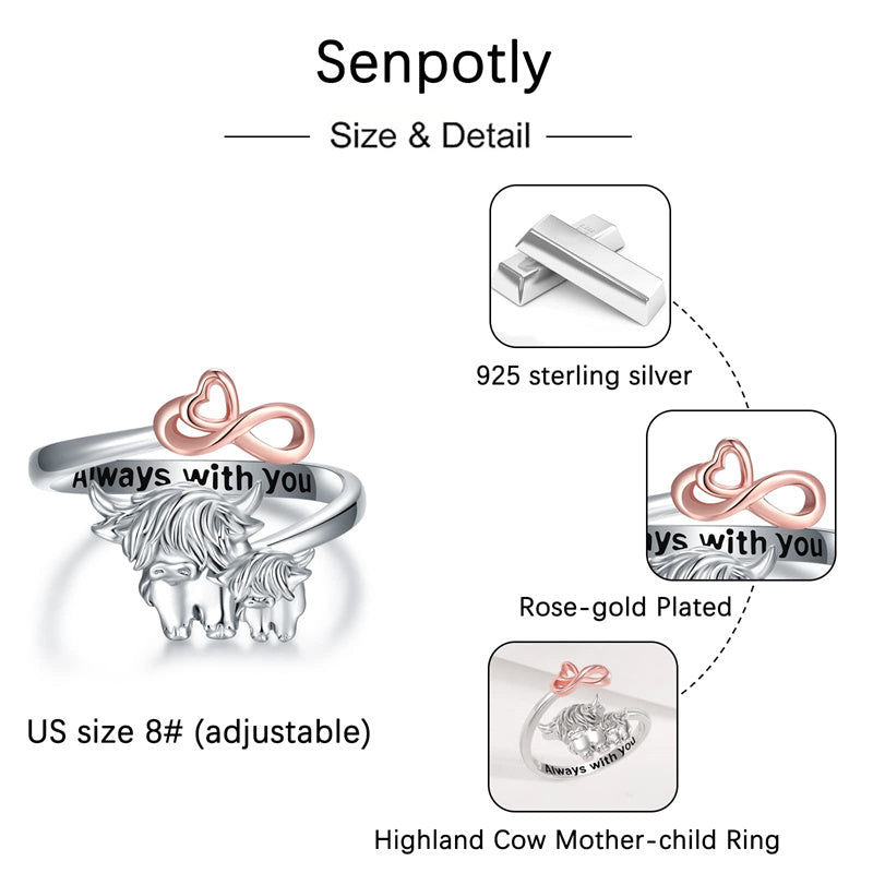 Sterling Silver Highland Cow Animal Ring for Mother