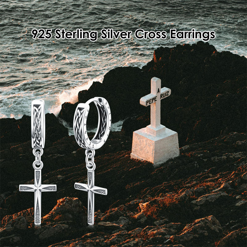 Sterling Silver Celtic Cross Hoop Dangle Earrings