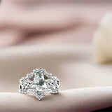 Sterling Silver Personalized Engraved Hexagon Moss Agate Engagement Black Ring Set Bridal Rings Set