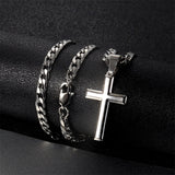Sterling Silver Cross Pendant Necklace with 5mm Stainless Steel  Cuban Link Chain