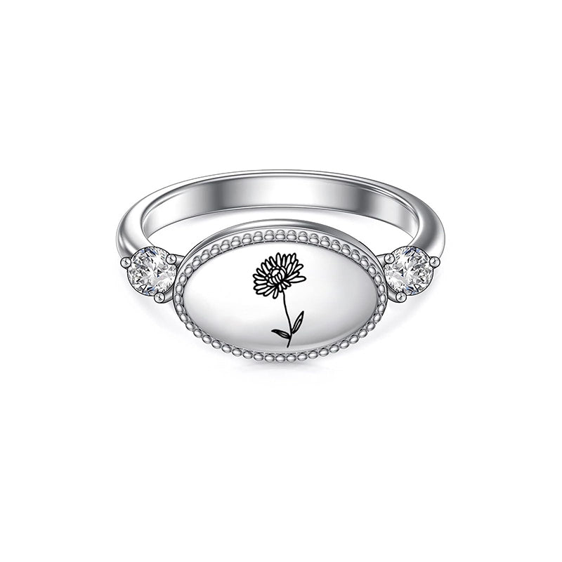 Sterling Silver Personalized Birth Flower Ring Wildflower Nature Ring