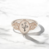 Sterling Silver Personalized  Birth Flower Ring Bouquet Nature Ring