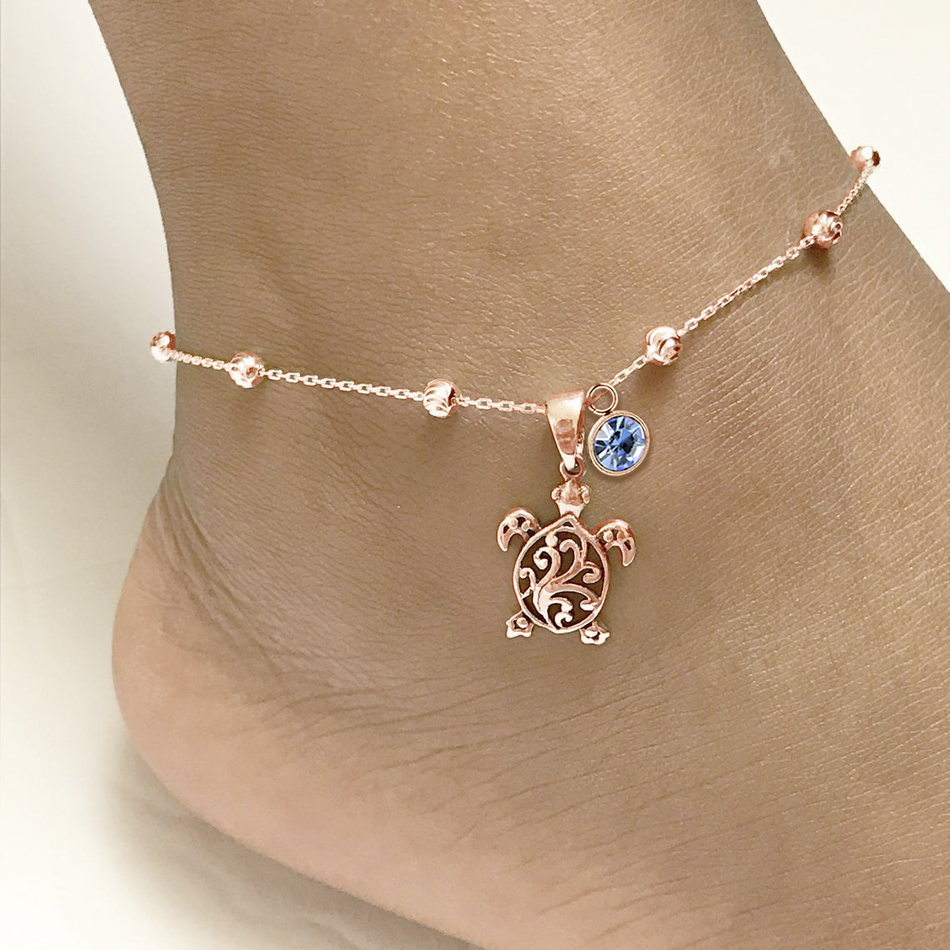 Sterling Silver Personalized Filigree Turtle Orca Whale Single Layer Anklet Bracelet