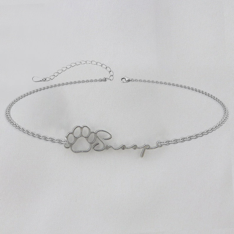 Sterling Silver Personalized Name Dog Paw Pendant Necklace