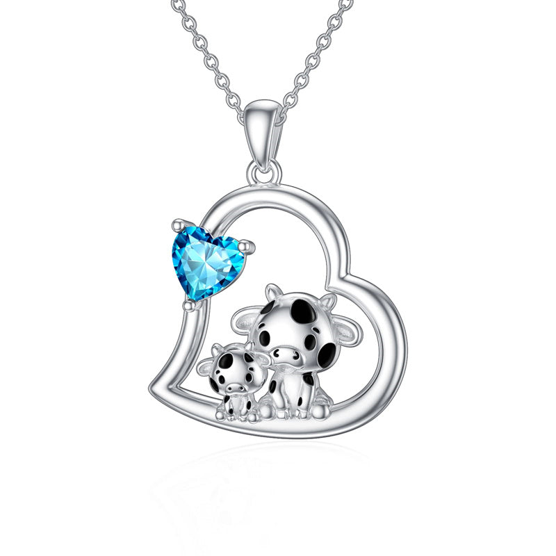 Sterling Silver Mother Daughter Cow Pendant Necklace