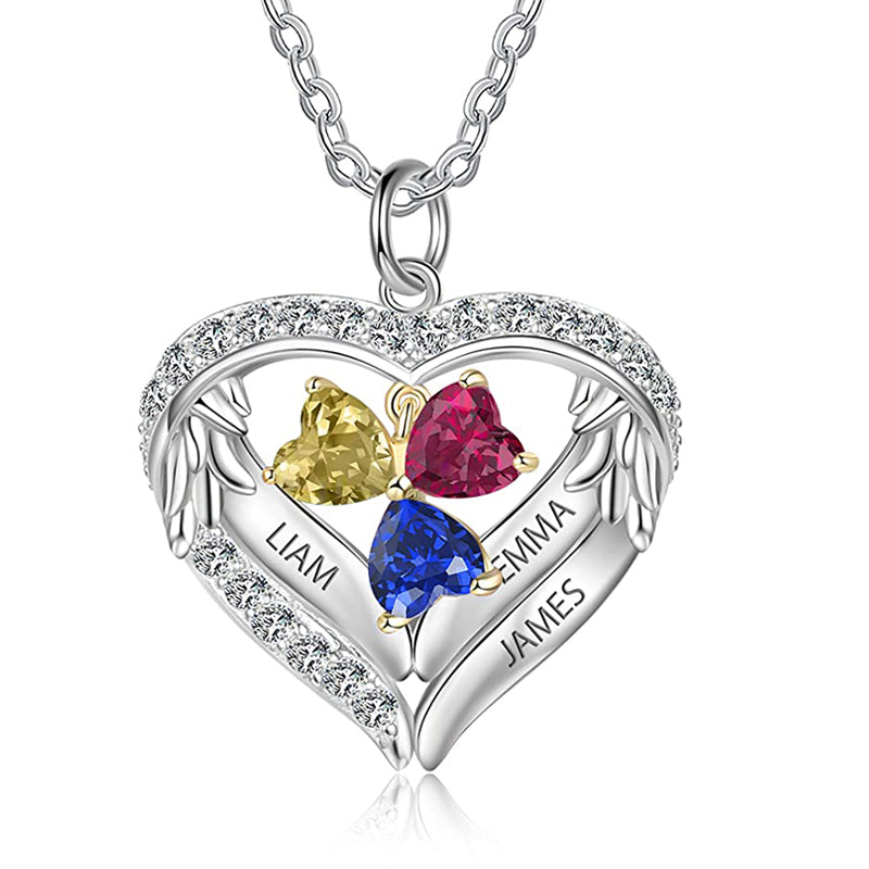 Sterling Silver Personalized Birthstone & Name Heart Shaped Pendant Necklace