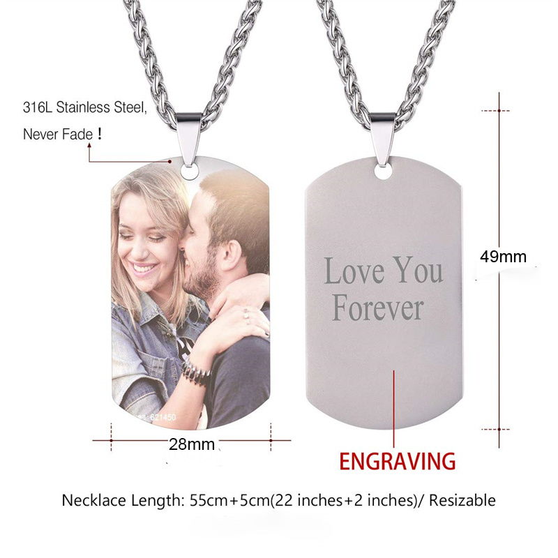 Stainless Steel Personalized Phot Text Pendant Necklace