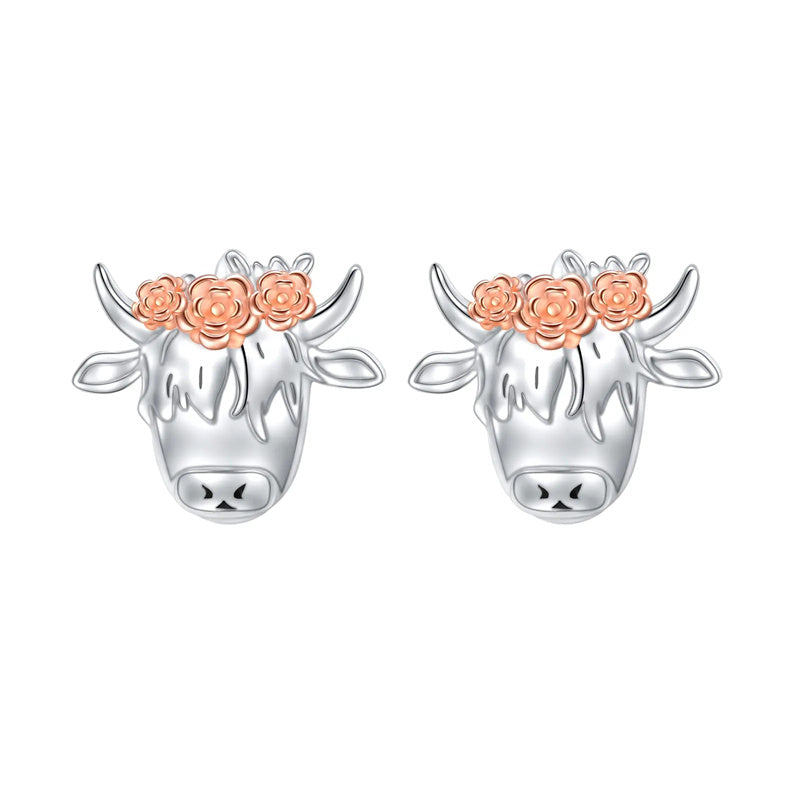 Sterling Silver Highland Cow Stud  Earrings