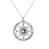 Sterling Silver Cubic Zirconia Compass Pendant Necklace With Engraved