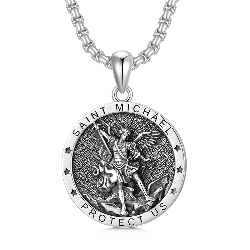 Sterling Silver St Michael St Christopher Pendant Necklace for Men