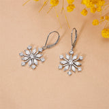 Sterling Silver CZ Snowflake Leverback Earrings