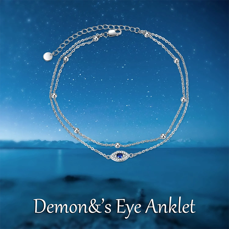 Sterling Silver Evil Eye Multi-layered Anklet