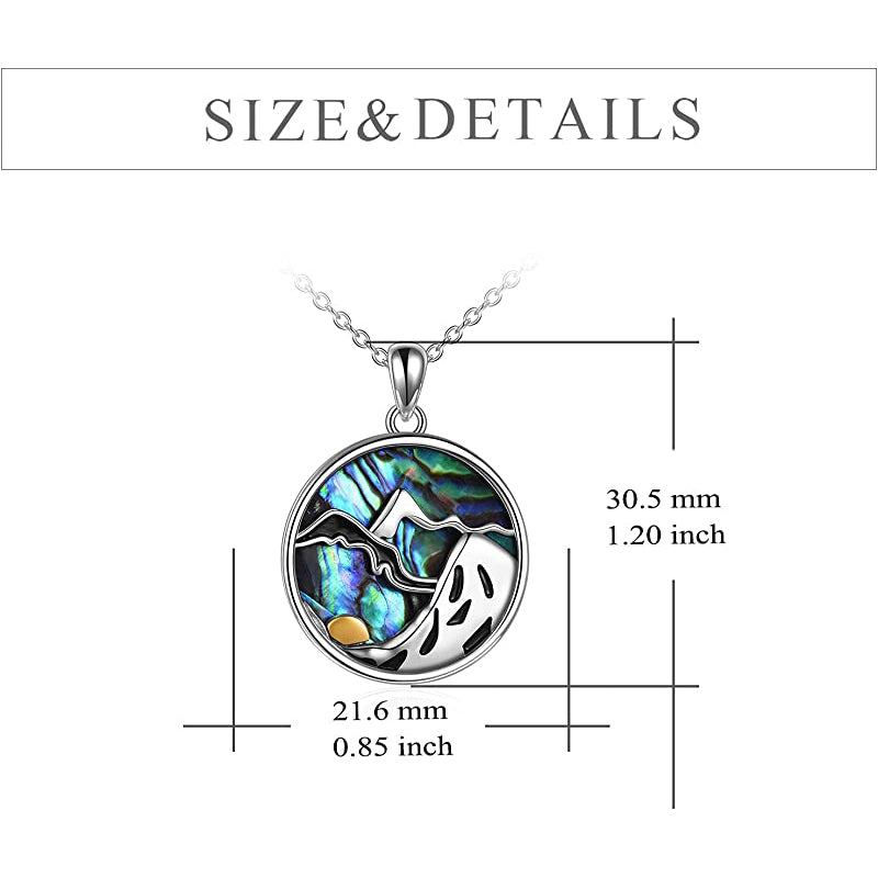 Sterling Silver Abalone Shell Mountain Hiking Pendant Necklace