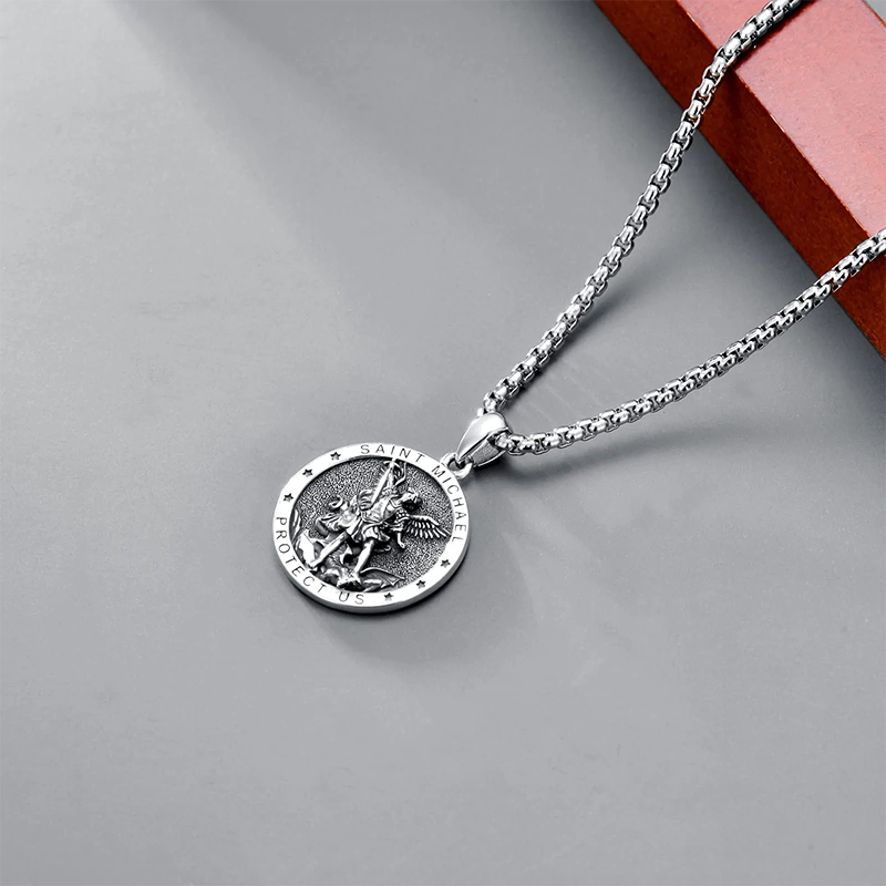 Sterling Silver St Michael St Christopher Pendant Necklace for Men