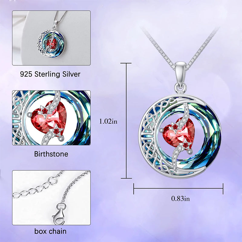 Sterling Silver Crystal Heart Birthstone Moon Star Pendant Necklace