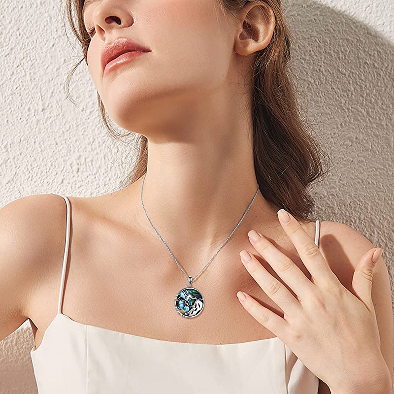 Sterling Silver Abalone Shell Mountain Hiking Pendant Necklace