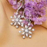 Sterling Silver CZ Snowflake Leverback Earrings