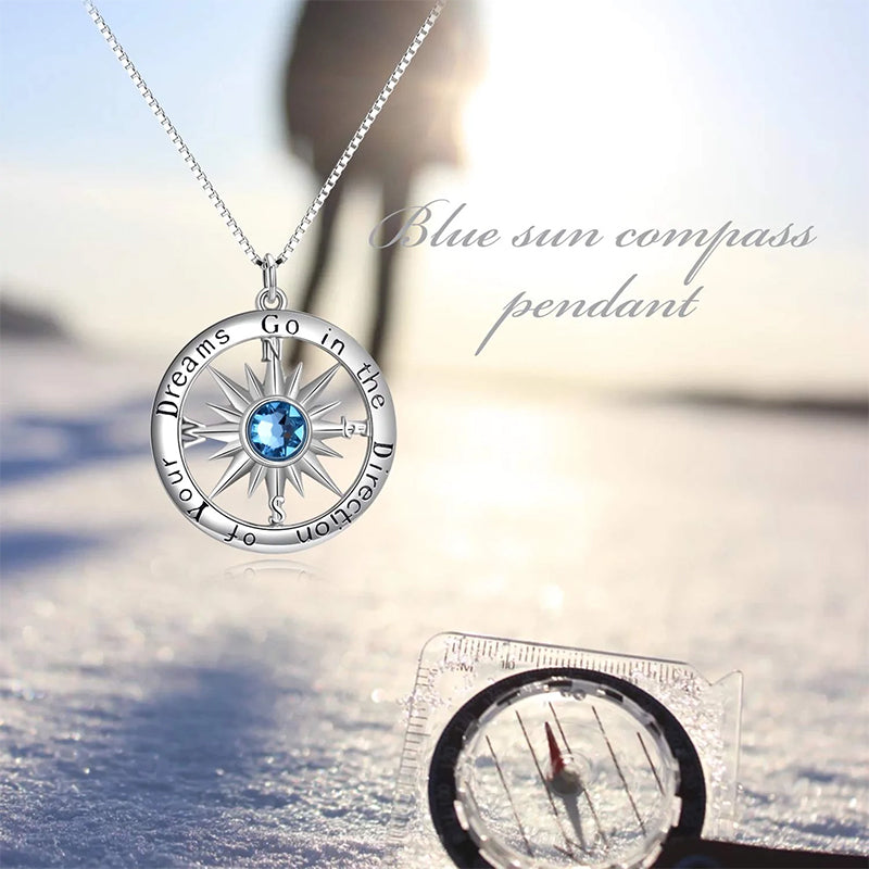 Sterling Silver Cubic Zirconia Compass Pendant Necklace With Engraved
