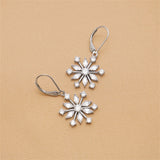 Sterling Silver CZ Snowflake Leverback Earrings