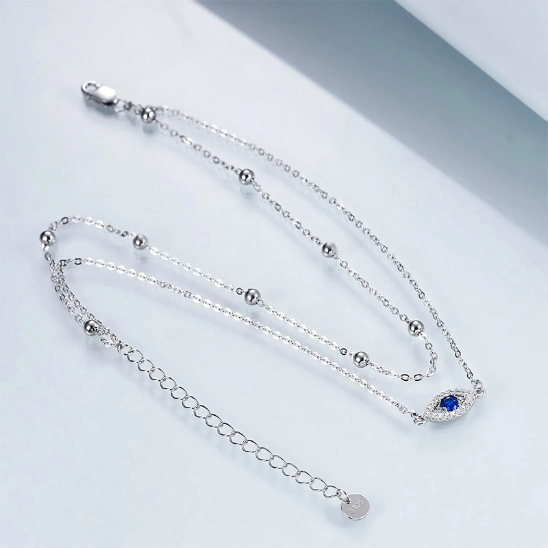 Sterling Silver Evil Eye Multi-layered Anklet