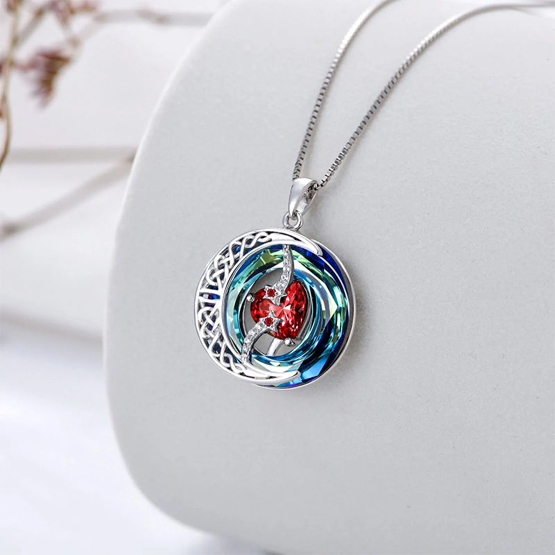 Sterling Silver Crystal Heart Birthstone Moon Star Pendant Necklace