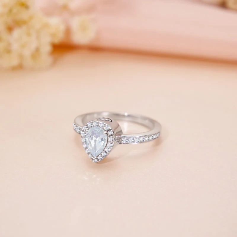 Sterling Silver Teardrop CZ Urn Rings for Ashes