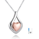 Sterling Silver Heart Shape Tear Dangle Urn Necklace for Ashes