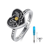 Sterling Silver Heart Lotus Flower Urn Ring for Ashes Engraved with Always in My Heart