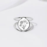 Sterling Silver Personalized Birth Flower Ring