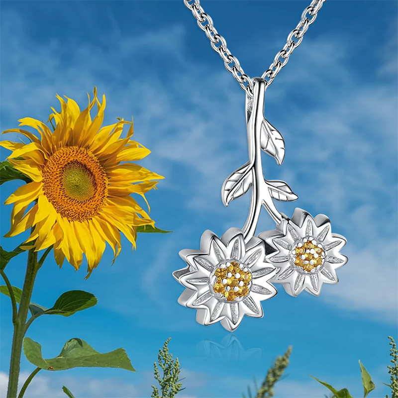 Sunflower Urn Pendant Necklace 925 Sterling Silver  for Ashes Necklace Memory Necklace Gift