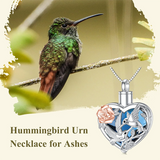 Hummingbird Urn Necklace for Ashes Sterling Silver with Crystal Cremation Jewelry w/Funnel Filler Keepsake Memory Jewelry for Women Girls