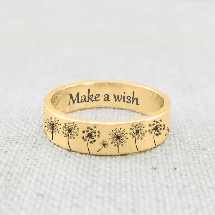 Sterling Silver Personalized Engraved Dandelion Nature Ring