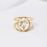 Sterling Silver Personalized Birth Flower Ring